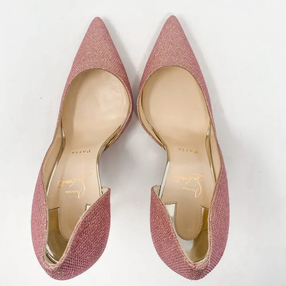 Christian Louboutin Iriza 100 Glitter Tisse Pink Heels EU 40 US 10
